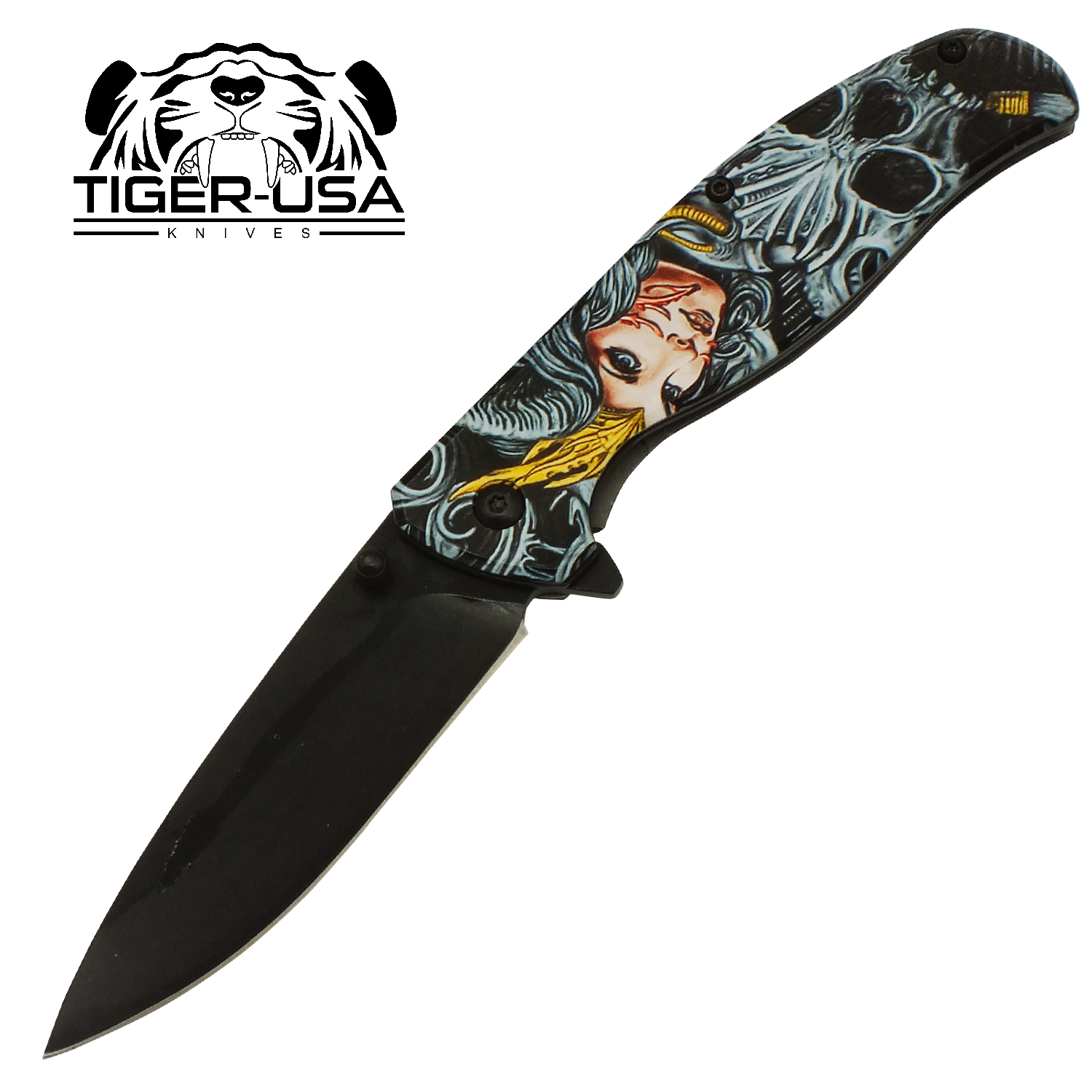 Beautiful Monster Black Blade Spring Assisted Folding Knife